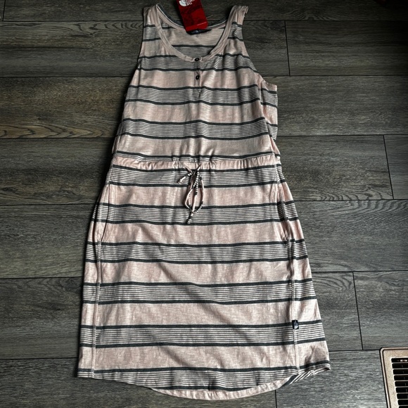 NWT The North Face Striped Pink Gray Sleeveless Cotton Dress Pockets Knit Sz XL - Picture 1 of 13
